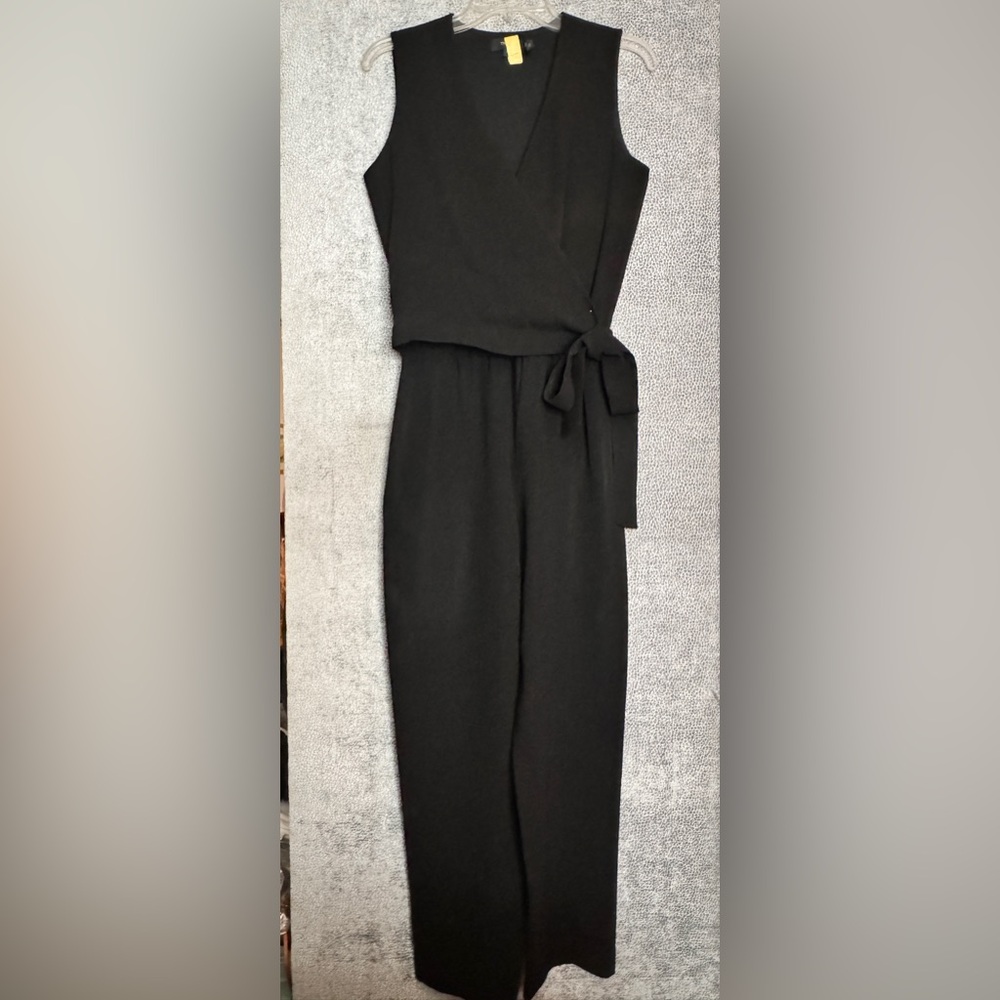 🌺 Theory Black Sleeveless V Neck Wrap Tie Pantsuit Size 2 - Picture 8 of 12